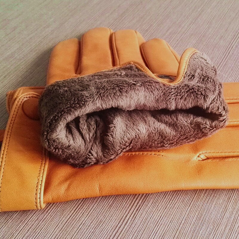 Gours Winter Echtes Leder Handschuhe Männer Neue Marke Ziegenleder Schwarz Mode Fahren Touchscreen Handschuhe Ziegenleder Fäustlinge GSM036