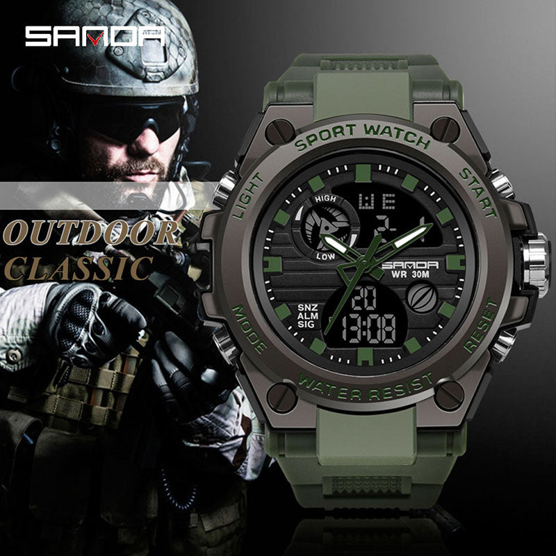 SANDA Marke Armbanduhr Herrenuhr Militärarmee Sport Stil Armbanduhr Dual Display Herrenuhr für Herren Uhr wasserdicht Stunden