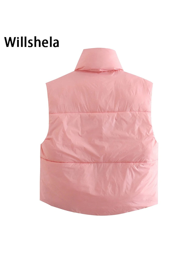 Willshela Women Reversible Gilet Jacket Sleeveless Puff Vest High Collar Fashion Casual Streetwear Woman Waistcoat Tops veste
