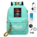 New Stranger Things Rucksack HELLFIRE Multifunktions-USB-Lade-Reise-Segeltuch-Studenten-Rucksack für Teenager Jungen Mädchen Schultasche