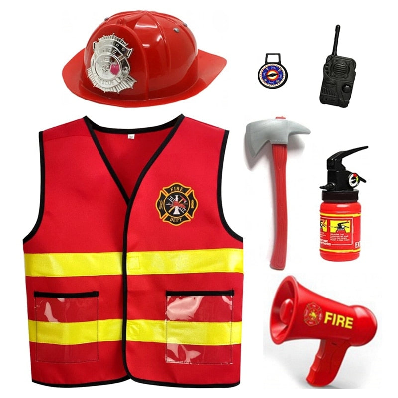 Kids Firefighter Cosplay Little Fireman Firemen Costume  for Boy Child Halloween Carnival Party Costumes for Boys