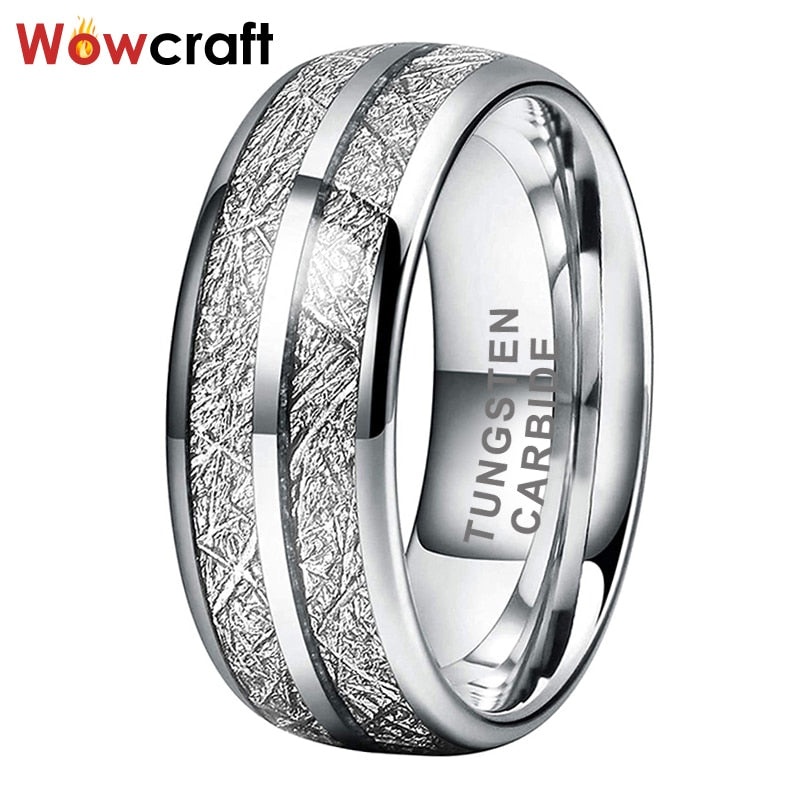 Herren Damen Fashon Jewlery Ehering Wolframkarbid Finger Verlobungsring 8 mm Gewölbter Meteorit Inlay Comfort Fit