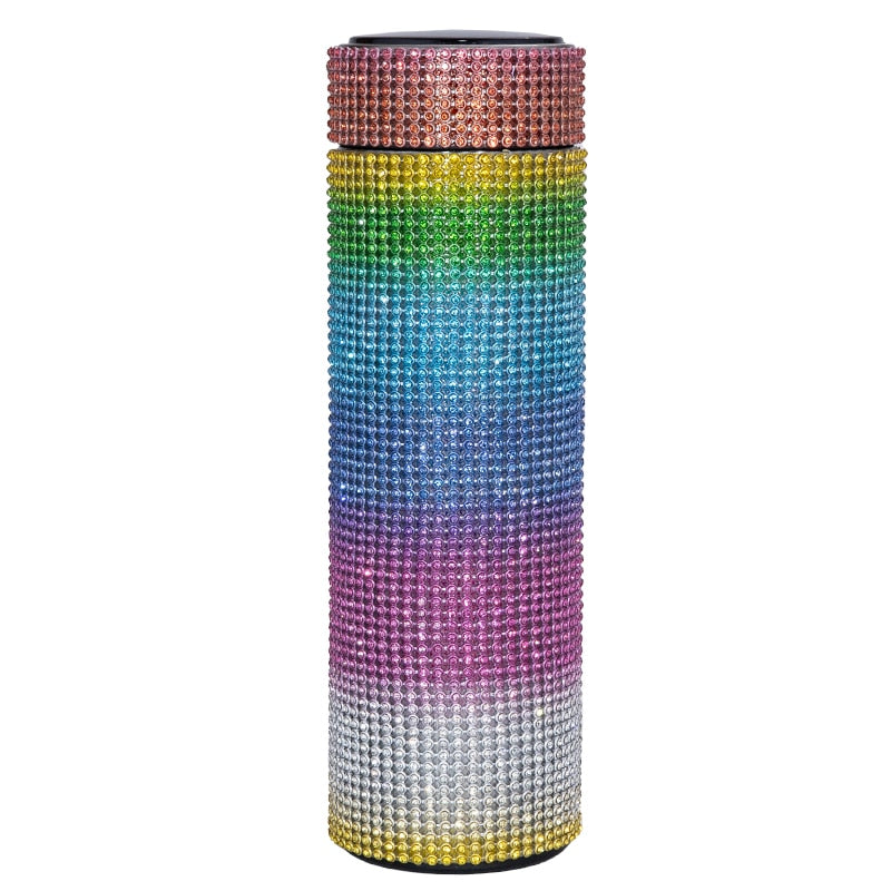 480ml Smart Diamond Thermos Bottle Temperature Display Stainless Steel Water Bottle for Girls Coffee Cup Thermos Mug Adult Gift