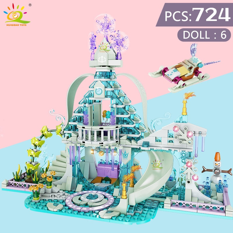 HUIQIBAO Friends Ice Castle Princess Queen Building Blocks Modular Bricks Set for Girls House Palace Children Construction Toys