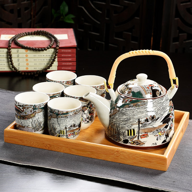 Hot Sale Yixing Ceramic Tea Set Tea Tray Outdoor Camping Mountaineering TeaSet Chinese Tea Ceremony NLSLASI tea pot and cup set