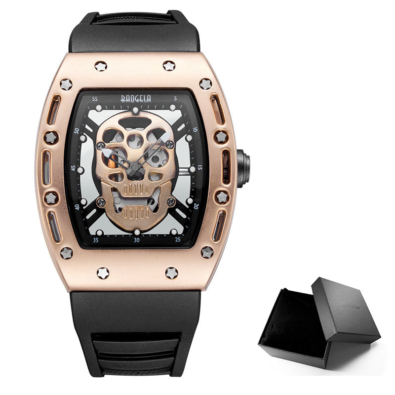 Baogela Moda Hombre Esqueleto Calavera Relojes de cuarzo luminosos Estilo militar Negro Silicona Rectángulo Dial Reloj de pulsera para Man1612