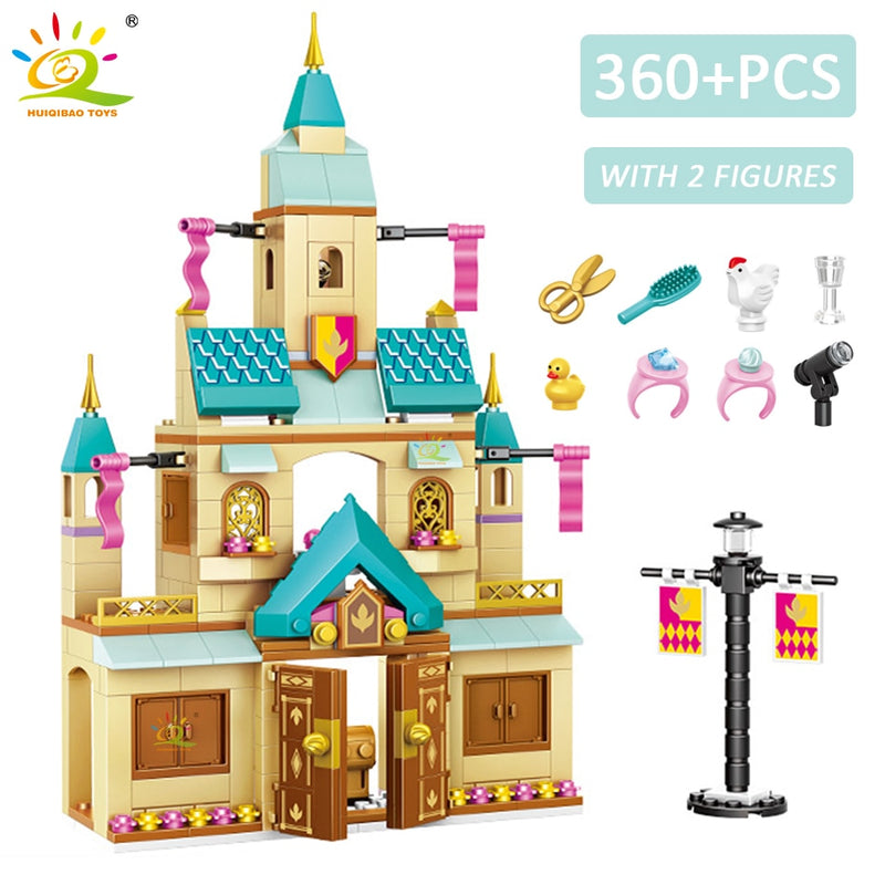 HUIQIBAO Friends Ice Castle Princess Queen Building Blocks Modular Bricks Set for Girls House Palace Children Construction Toys