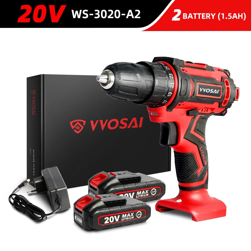 WOSAI 12V 16V 20V Cordless Drill Electric Screwdriver Mini Wireless Power Driver DC Lithium-Ion Battery 3/8-Inch