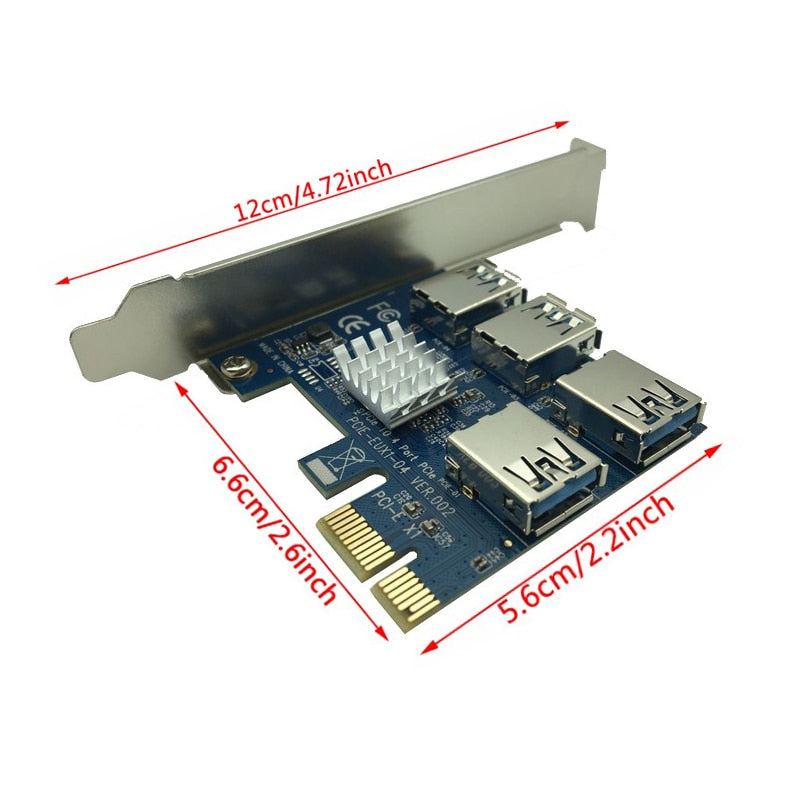 Adaptador PCI-E a PCI-E 1 Turn 4 Ranura PCI-Express 1x a 16x USB 3.0 Minería Tarjeta elevadora especial Convertidor PCIe para minería BTC Miner