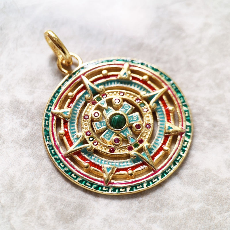 Pendants Golden Mythical Aztec Amulet,New Jewelry Vintage 925 Sterling Silver Accessories Powerful Magic Gift For Women Men