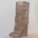 Ins Hot Spring Winter Great Quality Crocodile Print Upper Shoes Booty Knee High Pointy Toe Overlay Side Zip Damenstiefel 43