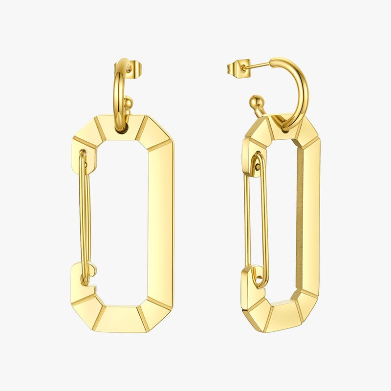 ENFASHION Safety Buckle Hollow Drop Earrings Gold Color Stainless Steel Big C Shape Dangle Earings Fashion Jewelry Party E201184