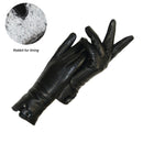 Neue Damenhandschuhe aus echtem Leder, Winter, warme, flauschige Frau, weiches weibliches Kaninchenfellfutter, genieteter Verschluss, hochwertige Fäustlinge