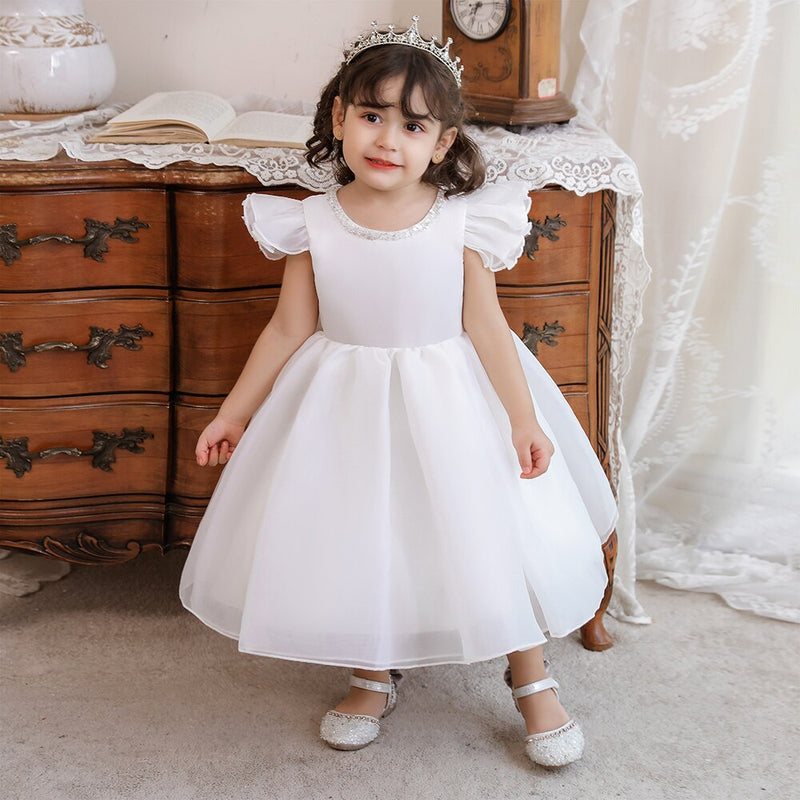 Infant Baby White Baptism Bow Dress For Girls Wedding 1st Birthday Party Dresses Newborn Evening Princess Summer Dress Vestidos