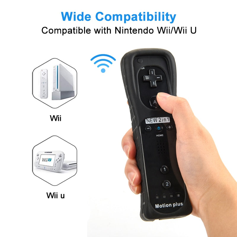 2 in 1 Wireless Remote Controller for Nunchuk Nintendo Wii Built-in Motion Plus Gamepad with Silicone Case Motion Sensor