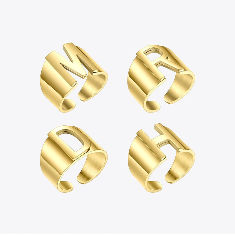 ENFASHION Punk Hohlbuchstabe Ring Goldfarbe Edelstahl Initial Offene Fingerringe Für Frauen Modeschmuck Großhandel R4047