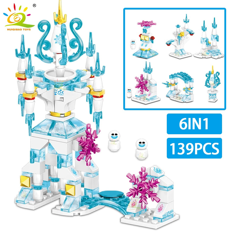 HUIQIBAO Friends Ice Castle Princess Queen Building Blocks Modular Bricks Set for Girls House Palace Children Construction Toys