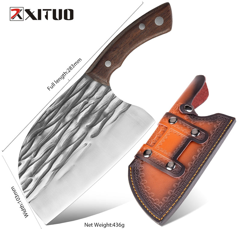 XITUO Superior Professional Handmade Forged Carbon Steel Chef Kitchen Slicing Chopping Kitchen Knife Traditional Cooking Tools