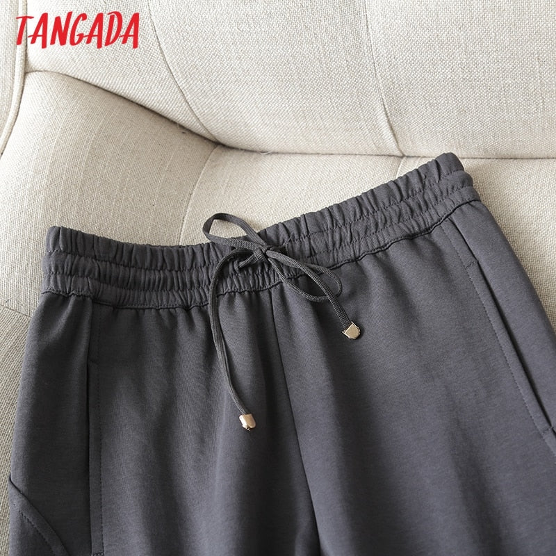 Tangada 2022, pantalones gris oscuro para mujer, pantalones cargo con cintura elástica, pantalones para correr, pantalones de chándal para mujer 6D80