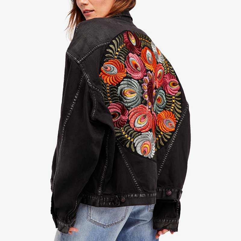 Gypsylady floral bestickte Jeansjacke schwarz lässig schick Winterjacke Damen Bohemian warme Jacke Mantel 2022 New Chaquetas