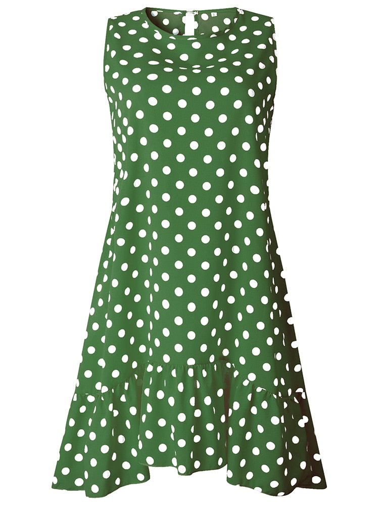 Lossky Women Summer Dress Polka Dot Chiffon Sleeveless Beach Mini Casual Yellow Sundress 2022 Fashion Dress For Women