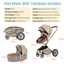 Hot Mom Kinderwagen 3 in 1 Reisesystem mit Stubenwagen und Autositz, Kinderwagen mit 360° Rotationsfunktion, Luxuriöser Kinderwagen F023