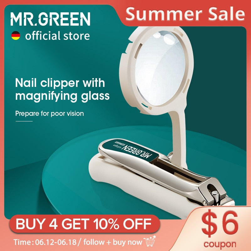 MR.GREEN Nail clipper with Magnifying Glass magnifier For Poor Vision Stainless Steel No Splash Manicure Tools Cutter Idea Gift