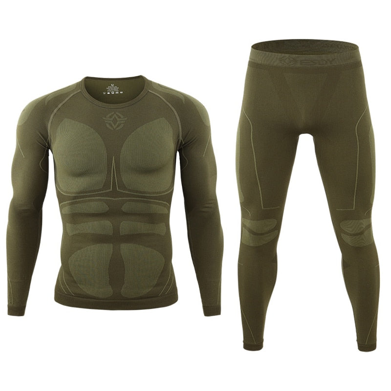 Warm Autumn Winter Long Sleeve Outdoor Thermal Underwear Set Fleece Slim Fit Army Tactical Hiking Military Clothes Top + Pants C