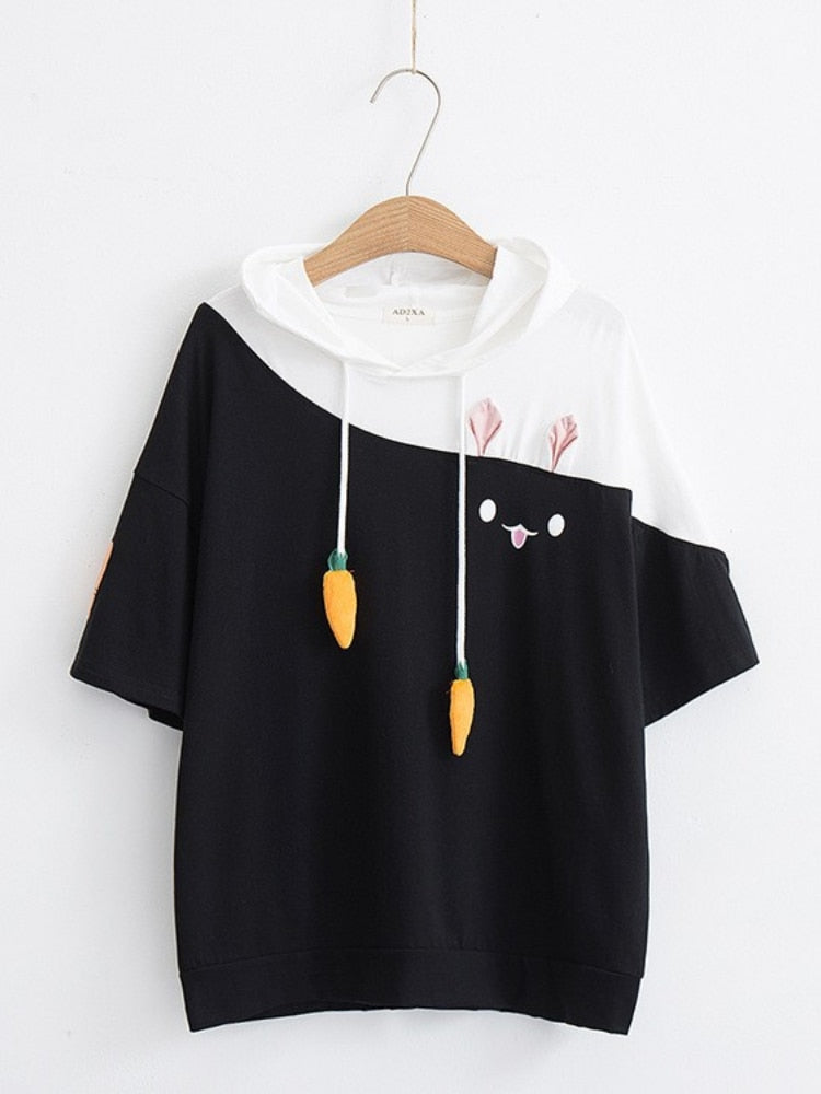 Merry Pretty Women Hoodies Animal Lovely Pullover Kawaii Rabbit Sweatshirt Cute Bunny Graphic Outerwear Pink Black Hoodie Girls