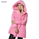 FTLZZ Winter Damen Jacken 90% weiße Entendaunen Parkas lose Kapuzenmäntel mittellang warm lässig rosa Schnee Outwear