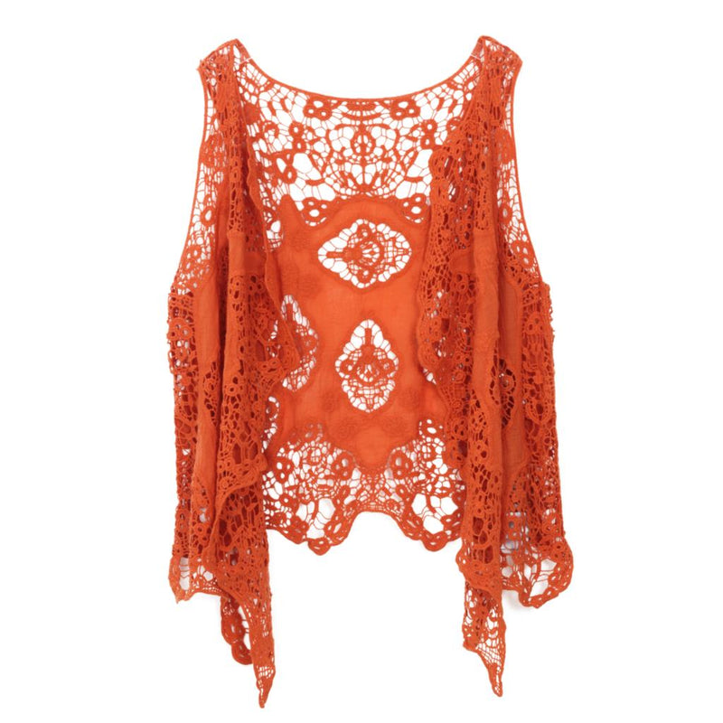 Hippie Froral Patch Design Vest Retro Vintage Crochet Summer Beach Cover Up Top Asymmetric Open Stitch Kimono Cardigain 2022