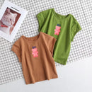 Women Bear Print Crop Tee Short Sleeve Slim Fit T-shirt