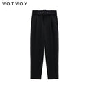 WOTWOY Elegant Formal High Waist Pants Women Skinny Office Lady Pencil Pants Women Pockets Sashes Ankle-Length Trousers Women