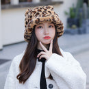 Winter Mode Niedlichen Leopard Bär Ohr Eimer Hut Für Frauen Dicke Warme Kunstpelz Pelzige Fischer Kappe Outdoor Schutz Weich Panama