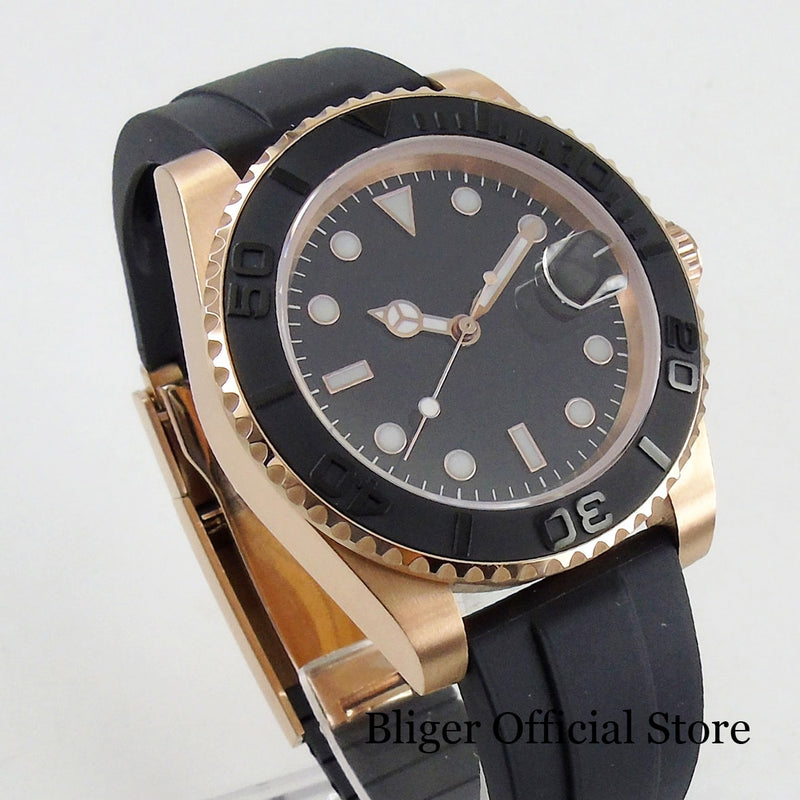 BLIGER Japan 24 Jewels NH35 PT5000 Rose Gold Case Automatic Men&