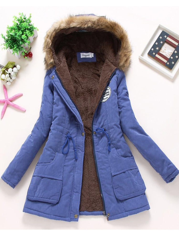 Nuevos abrigos militares de invierno para mujer, chaqueta con capucha acolchada de algodón, parka informal de largo medio, edredón XXXL, prendas de vestir para la nieve