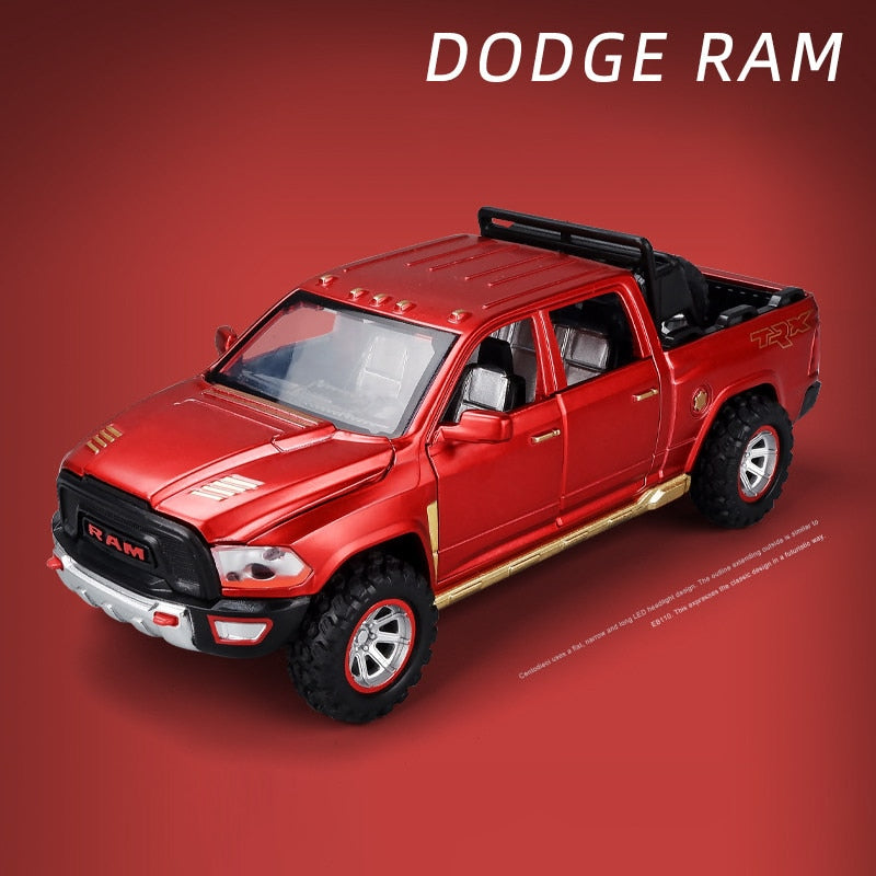 1:32 modelo de coche de aleación de simulación nuevo Dodge Ram TRX Pickup modelo de coche de Metal sonido y luz tirar hacia atrás niños juguete coche regalos