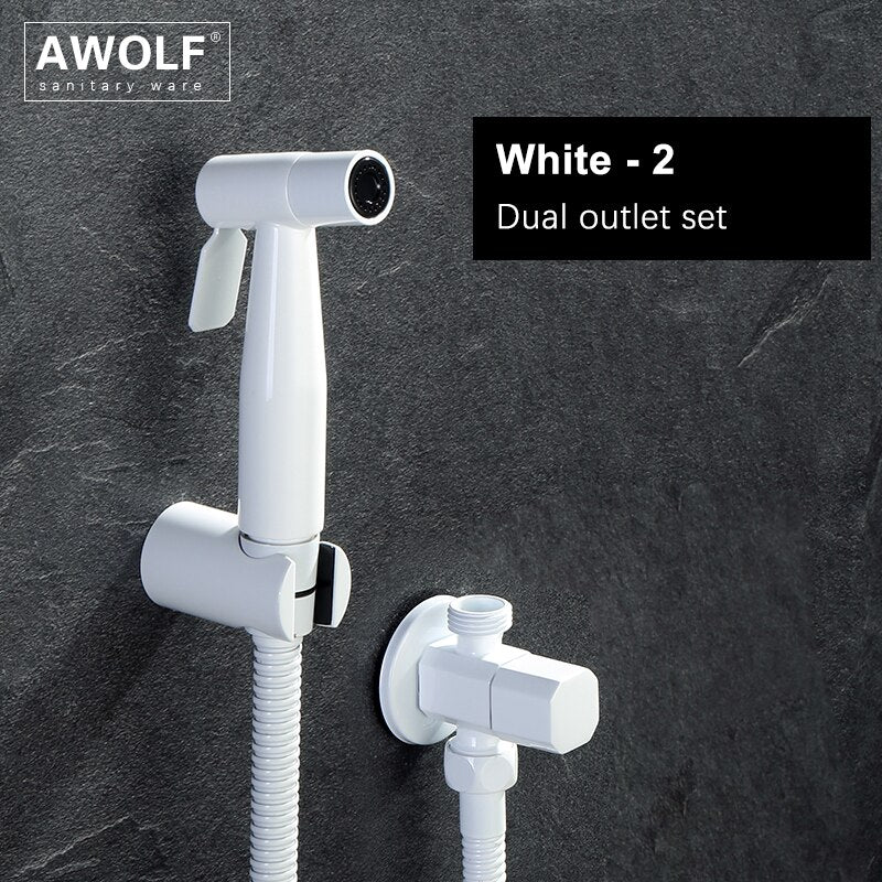 Awolf, cabezal de ducha higiénico de oro rosa, juego de rociador de bidé de mano para inodoro, válvula de latón Shattaf de acero inoxidable, ducha Anal AP2102