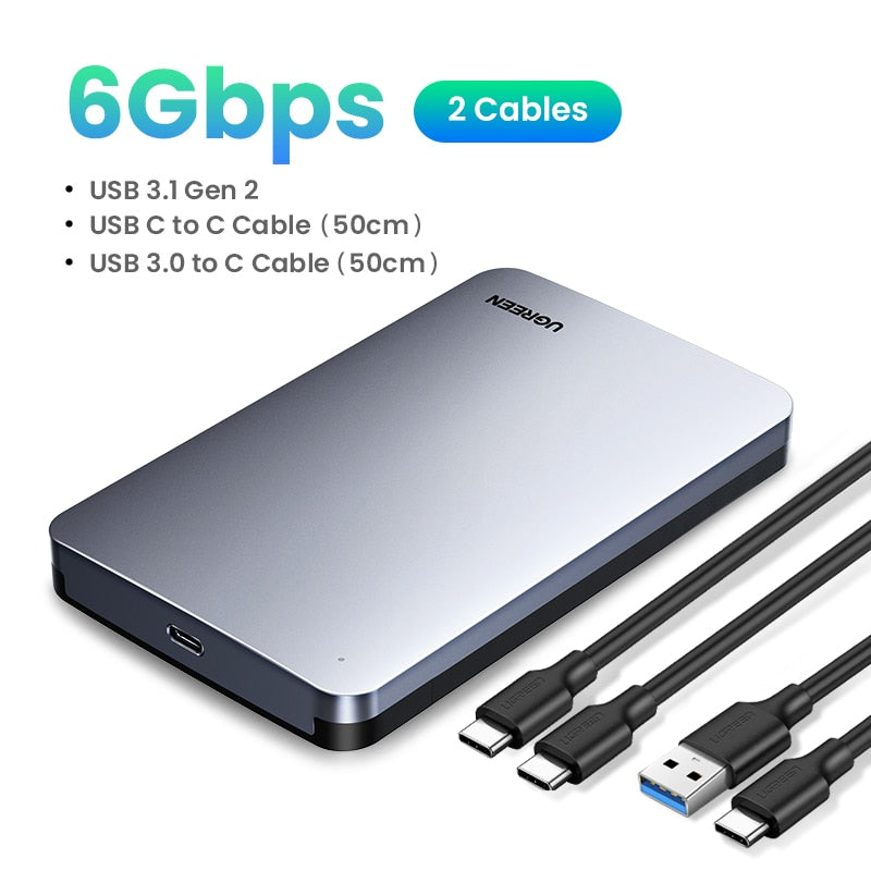 Ugreen HDD Case USB C Hard Drive Enclosure for 2.5" SATA SSD HDD Aluminum USB C to SATA Adapter USB 3.1 Gen 2 Support UASP SATA