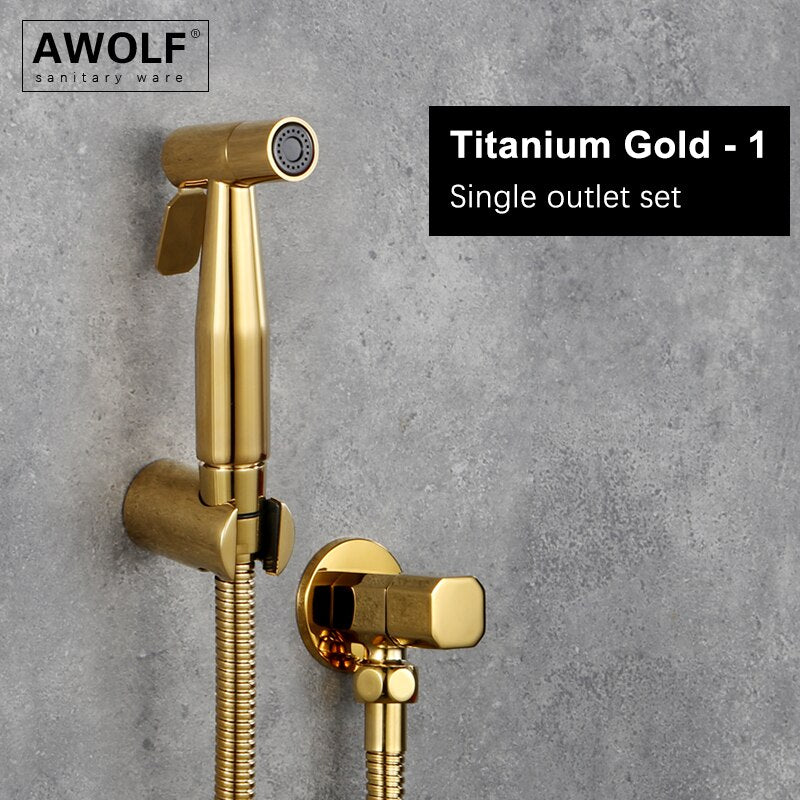 Awolf Rose Gold Hygienic Shower Head Handheld Toilet Bidet Sprayer Set Stainless Steel Shattaf Brass Valve Anal Shower AP2102