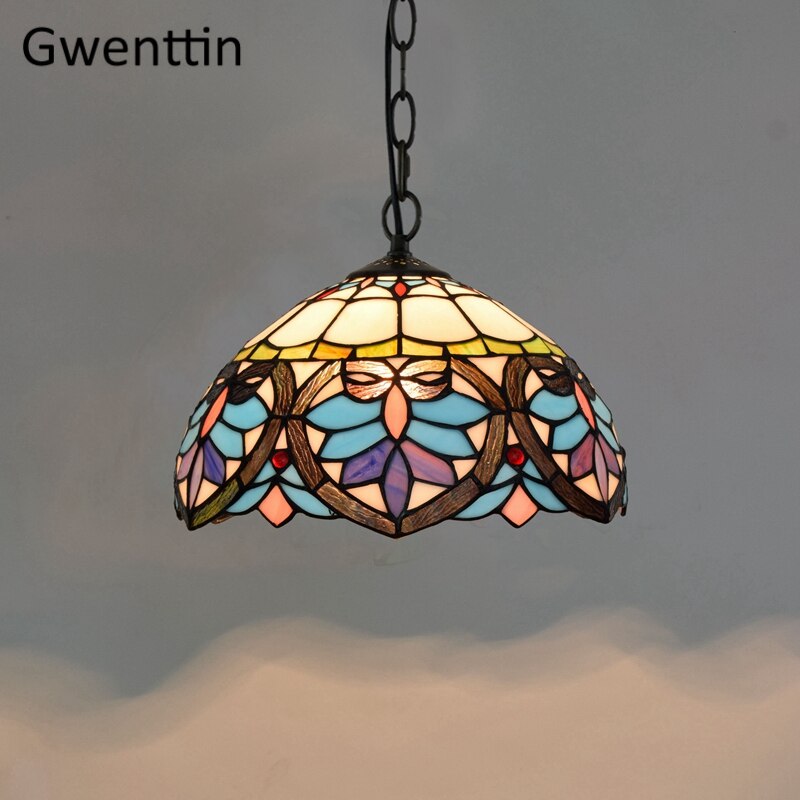 Vintage Tiffany Pendant Lights Mediterranean Baroque Stained Glass Hanging Lamp Led Kitchen Lighting Fixtures Home Loft Decor