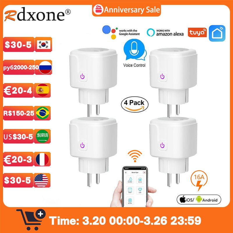 WIFI smart plug 16A EU WiFi Socket  With Timing APP Control,Compatible Alexa Google Home