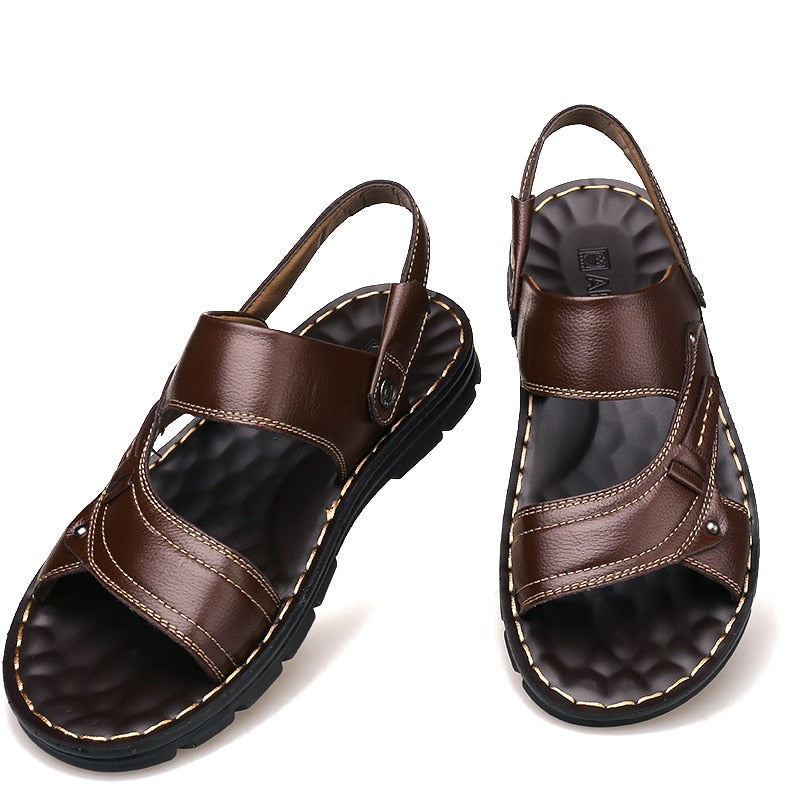 Men&#39;s Summer New Leather Sandals Men&#39;s Casual Beach Shoes Non-slip Slippers Two Sandals Men Sandals Leather  Men Sandal   Shoes