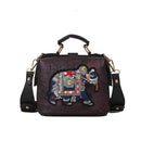 Vintage Stickerei Elefant Tasche Taschen Breiter Schmetterlingsriemen PU Leder Damen Schulter Umhängetasche Tote Damen Handtaschen Geldbörsen