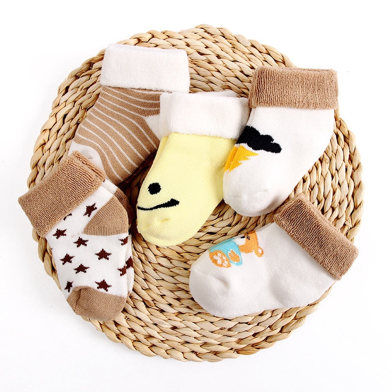5 paar Herbst Winter Neue Baby Reine Baumwolle Dicke Warme Neugeborene Kinder Socken Niedlichen Cartoons Umdrehen Socken, für 0-3 Jahre
