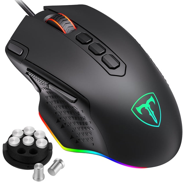 PICTEK PC257 Gaming-Maus, kabelgebunden, 12000 DPI, ergonomische USB-Maus mit RGB-Hintergrundbeleuchtung, 10 programmierbare Tasten für Computerspielermäuse