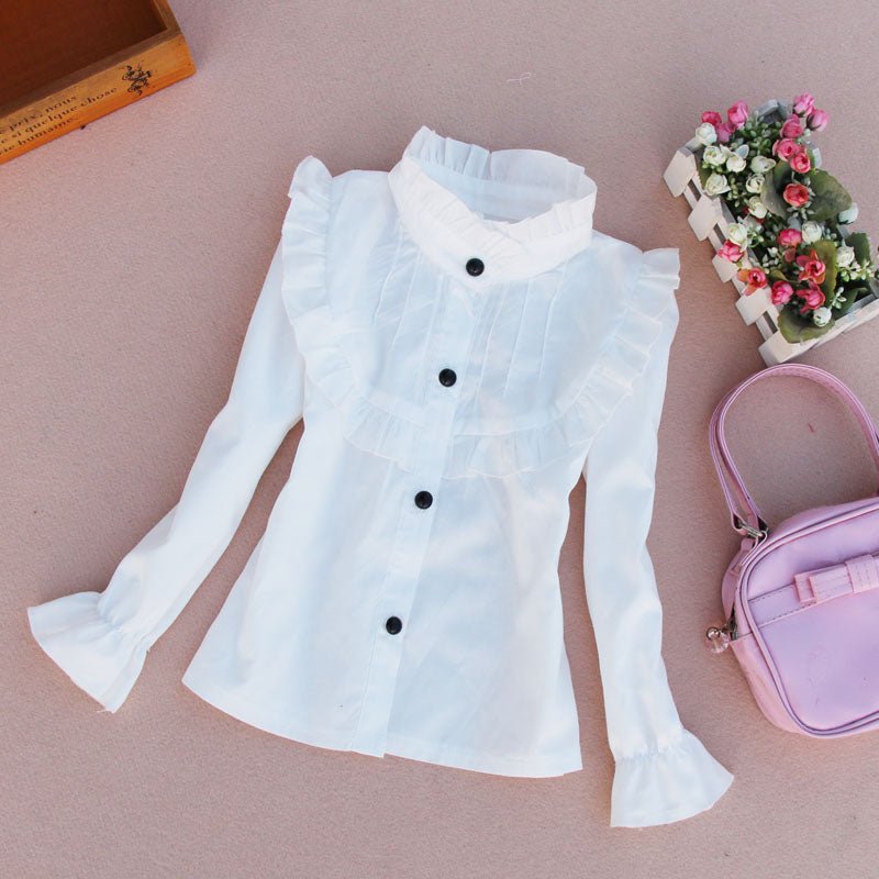 Teenage Girls Clothes Autumn Kids Blue Stripe Blouses Turn-down Collar Full Sleeve Shirt Children Cotton Tops School Girl Blouse