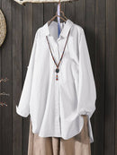 2022 ZANZEA, blusa para mujer, camisas con botones elegantes, Blusas casuales de manga larga, Blusas femeninas con solapa, túnica sólida, camisa holgada