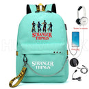 New Stranger Things Rucksack HELLFIRE Multifunktions-USB-Lade-Reise-Segeltuch-Studenten-Rucksack für Teenager Jungen Mädchen Schultasche