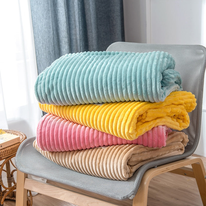 Super Soft Quilted Flannel Blankets For Beds Solid Striped Mink Throw Sofa Cover Bedspread Winter Warm Blankets